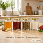 R DRURLCD 30 Pack 3 oz Small Hexagonal Mini Glass Honey Jars in Bulk with Wooden Dipper Bee Charms Thank You Cards Jutes for Baby Shower Wedding Birthdays Party Favors Gifts - Image 2