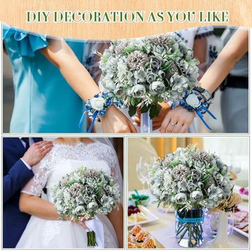 Tigeen 24 Bundles Peonies Artificial Flowers Faux Roses, Pastel Blue - Image 6
