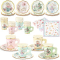 Yungyan 216 Pcs 72 Guest Tea Party Plates and Napkins Sets Floral Tea Party Supplies 6" Paper Plates, 9 oz Cups and Saucers Disposable Tableware Set for Birthday Wedding Bridal Shower Decorations by Yungyan