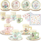 Yungyan 216 Pcs 72 Guest Tea Party Plates and Napkins Sets Floral Tea Party Supplies 6" Paper Plates, 9 oz Cups and Saucers Disposable Tableware Set for Birthday Wedding Bridal Shower Decorations by Yungyan