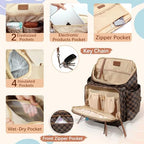 Omanmoli Checkered Diaper Bag Backpack Large Baby Diaper Bag Leather with 17 Diaper Bag Organizing Pouches,Changing Pad,Stroller Straps,4 Insulated Pockets, Coffee - Image 4