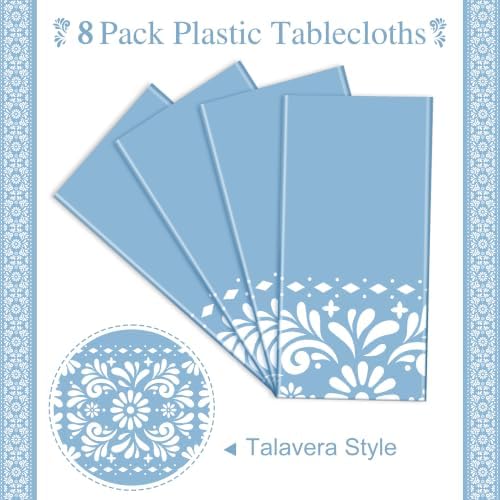 Cielito Lindo Mexican Tablecloth, 54×108 Inch, Blue, 8 Pcs - Image 3