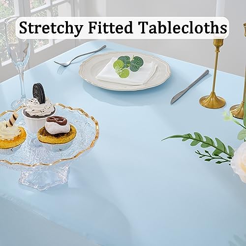 4 Pack Spandex Baby Blue Tablecloth for 8 Foot Rectangle Tables, Wrinkle Free Fitted Table Cloth 8ft Stretchy Light Blue Tablecover Desk Skirt for Birthday Party Wedding Banquet Baby Shower - Image 2