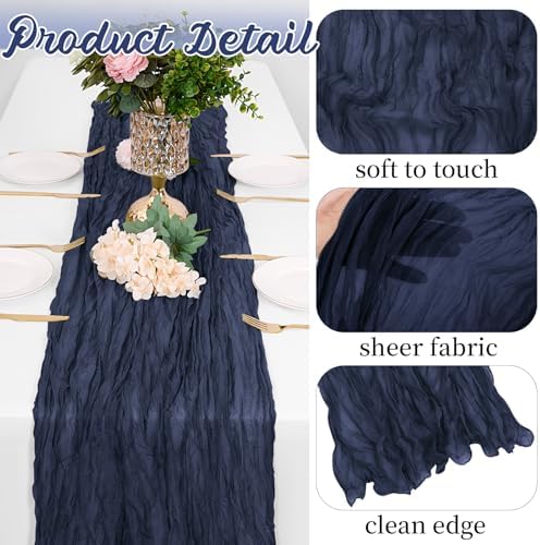8 Pack Navy Blue Cheesecloth Table Runners 20x120 Inch Gauze Table Runner Cheese Cloth 10FT Blue Table Runner Rustic Sheer Runner for Wedding Baby Shower Birthday Party Table Decor - Image 3