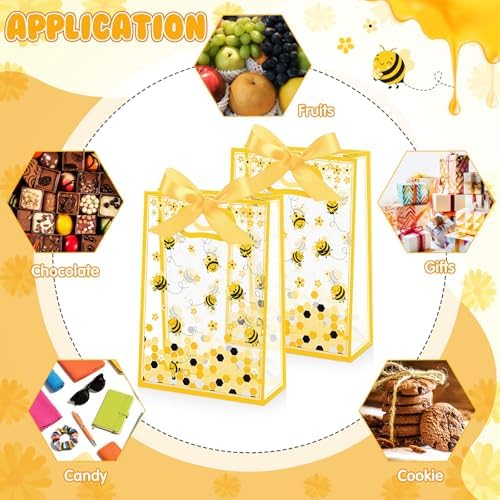 Capoda 24 Pack Bee Gift Bags with Handles Reusable Plastic Honeycomb Party Favor Bag Honeycomb Goodie Bag for Mommy to Bee Baby Shower Birthday Spring Summer Party Supplies 2026 Treat Bags Bulk - Image 4