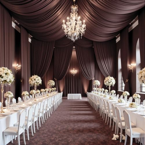 30ftx15ft Brown Backdrop Curtains for Parties, Wrinkle Free Polyester Brown Photo Backdrop Drapes 6 Panels 15 ft Long Back Drop Cloth for Wedding Birthday Photography Background Party - Image 7