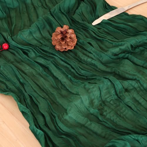 8 Pack Emerald Green Cheesecloth Table Runner 120 Inch Boho Wedding Decor - Image 6