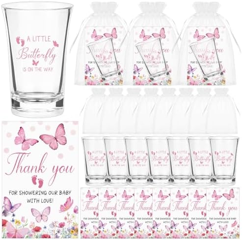 60 Set Butterfly Baby Shower Acrylic Shot Glasses A Little Butterfly Is on The Way Clear Shot Glasses Baby Shower Favor Bulk with Thank You Card Bag Boy Girl Theme Gift for Guest Gender Reveal Newborn by Unknown