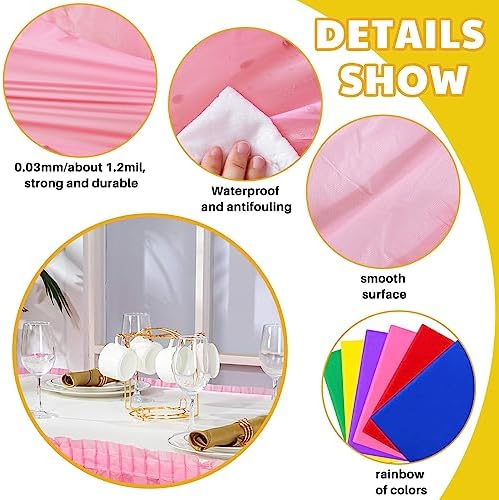 Mixweer 6 Pcs Assorted Color Plastic Table Skirts 14ft x 29in Neon Party Desk Curtain Skirt for Rectangle Round Table Cloth Teacher Desk Wedding Banquet Dinning Pleated disposable Ruffled - Image 3