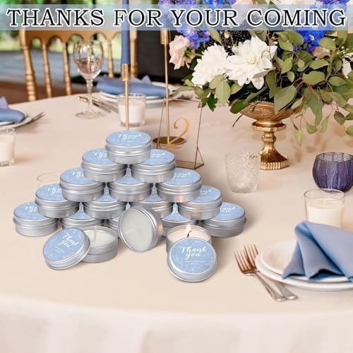 MTLEE 50 Pcs Blue Floral Thank You Candles Baby Shower Wedding Favors - Image 3