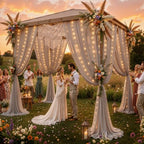 10ft x 10ft Taupe Chiffon Backdrop Curtain with Lights String for Parties,2 Panels Sheer Tulle Curtain Wedding Backdrop for Baby Shower Birthday Party Ceremony Reception Home Decorations - Image 6