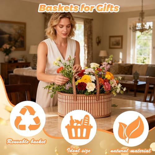 LuxDuo Father's Day 4 Set Foldable Baskets for Gifts Empty, Large Reusable Woven Bamboo Gift Basket Kit with Handle Wrap Bag Gold Bow for Mother's Day Baby Shower Birthday Wrapping, 12 Gift Cards - Image 4