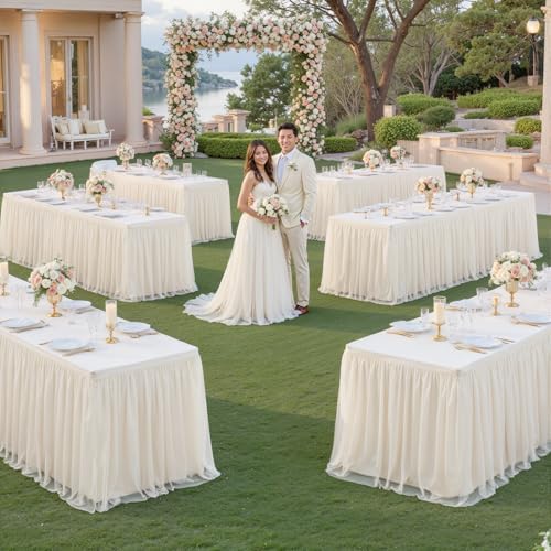 HB HBB MAGIC Ivory Table Cloth Spandex Table Covers 8ft Fitted Tulle Tablecloth Rectangular Desk Skirt Stretch Cream Table Cloths Covers Party Banquet Birthday Baby Shower Wedding Table Cloth, 4 Pack - Image 6