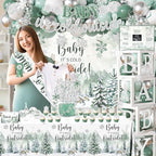 Baby It’s Cold Outside Baby Shower Decorations, Green Winter Baby Shower Decorations Winter Wonderland Tablecloth Banner Backdrop Balloon Box Cupcake Topper Hanging Swirl for Boy Girl Gender Reveal - Image 3