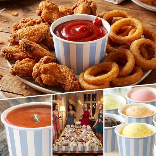 Zopeal 100 Count Blue Striped Ice Cream Cups Disposable Dessert Bowls - Image 5