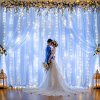 10x10ft Baby Blue Chiffon Backdrop Curtain with Lights String for Wedding Sheer Tulle Curtain Photo Backdrops Drapes for Baby Shower Birthday Party Home Ceremony Decorations - Image 2