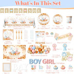 Pumpkin Gender Reveal Decorations,Fall Theme Party He or She What Will Our Little Pumpkin Be Plates,Napkins,Balloon Arch,Box Tablecloth for Autumn Thanksgiving Gender Reveal - Image 6