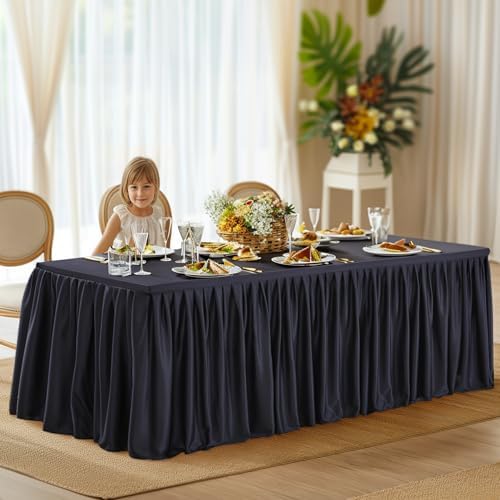 Wish Care Black Table Clothes for Rectangle Tables 6ft, Wrinkle Resistant Fitted Table Cloth with Pleated Ruffle Skirts for Banquet Wedding Baby Shower Folding Tables - Image 2