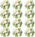 Tigeen 12 Bundles Artificial Flowers Bouquet Silk Peonies, White,Green by Tigeen