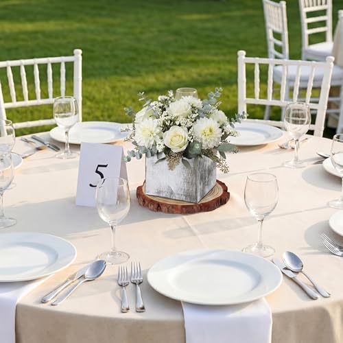 Leinuosen 16 Pcs Wedding Centerpieces Decor Set 8 x 4-inch Rustic Wood Cube Planter Box with 8 x Natural Wood Slices Tabletop Floral Arrangements for Baby Shower Home Garden Decorations(White) - Image 3