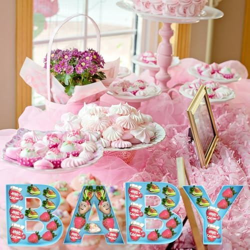 Baby Letter Fillable for Baby Shower Party Sweet Charcuterie Board Food Cardboard Paper Mache Cutout Serving Tray (Blue) - Image 5