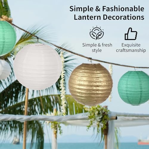 6" 8" 10" 12" Sizes Assorted, Indoor Outdoor Hanging Round Lanterns, 32 Pcs Paper Lanterns, Foldable Lanterns for Birthday Wedding Baby Shower Festival Christmas Party Decoration - Image 2