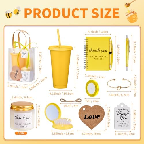 56Pcs Baby Shower Prizes for Game Winners Baby Shower Favors Gifts including Plastic Tumbler Notebook Scented Candles Ballpoint Pen Mirrors with Hair Brushes Bracelet Gift Bag (Yellow) - Image 3