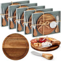 Maxcheck 5 Sets Round Cheese Board with Knives Forks Party Gifts Acacia by Maxcheck