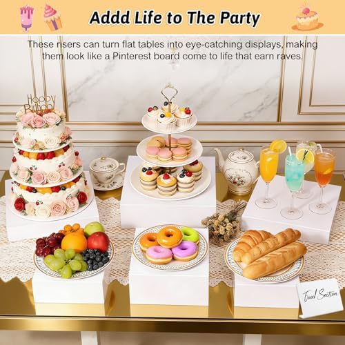 Billbotk 8 Pieces Large Buffet Risers with Label Stands, Serving Tong and Markers for Party, Display Stands for Jewelry Display, Home Display, Table décor(12"/11"/ 10.5" /9.5"/ 8.5" /7.5" 6.8"/ 5") - Image 6