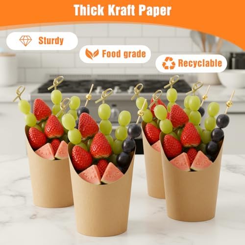 100 Sets Small Charcuterie Cups with Sticks, 8 Oz Disposable Paper French Fry Holders (100 Cups + 200 Cocktail Picks), Snack Boxes Appetizers Cup, Party Board Favor for all Occasions - Image 3