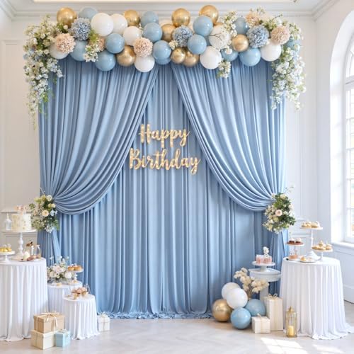 20x12ft Dusty Blue Backdrop Curtains for Wedding Party 4 Panels 5×12FT Tall - Image 6