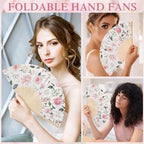 25 Pcs Pink Floral Folding Hand Fan Bulk with Organza Bags - Image 4
