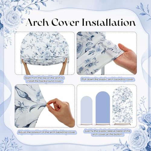 3 Set Arch Backdrop Covers 4ft 5ft 6ft Arch Covers Blue Floral - Image 6