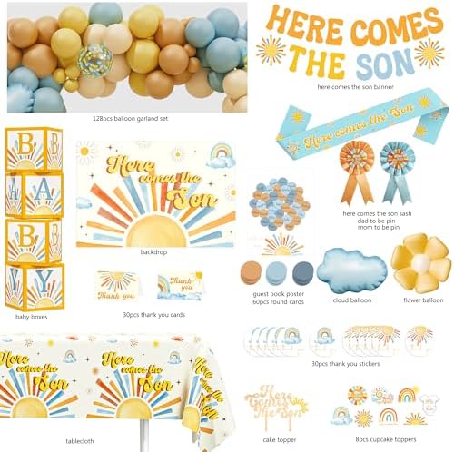 Here Comes the Son Baby Shower Decorations for Boy, Boho Sun Baby Shower Party Supplies, It's A Boy Gender Reveal Décor, Retro Sun You Are My Sunshine Baby Shower - Image 2