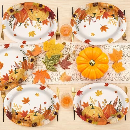 50Pcs Fall Cartoon Pumpkin Large Oval Paper Plates 10" x 12" Heavy Duty - Image 5