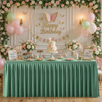 Sage Green Polyester Table Cloths for Rectangle 4 Foot Tables, 1 Pack Wrinkle Free Tablecloths Stretchy Banquet Ruffle Fitted Table Cover Desk Skirt for Parties Wedding Birthday Baby Shower - Image 7
