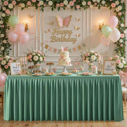 Sage Green Polyester Table Cloths for Rectangle 4 Foot Tables, 1 Pack Wrinkle Free Tablecloths Stretchy Banquet Ruffle Fitted Table Cover Desk Skirt for Parties Wedding Birthday Baby Shower - Image 7
