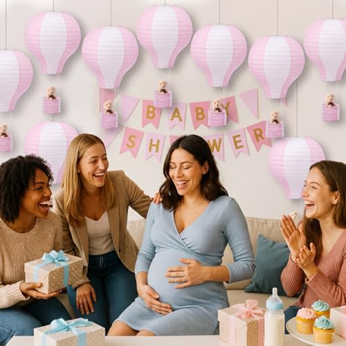 Gemscream 12 Sets Baby Shower Decor Bear Hot Air Balloon Table Centerpieces DIY Hot Air Balloon Paper Lantern with Brown Mini Bears for Wedding Birthday Gender Reveal Party - Image 6