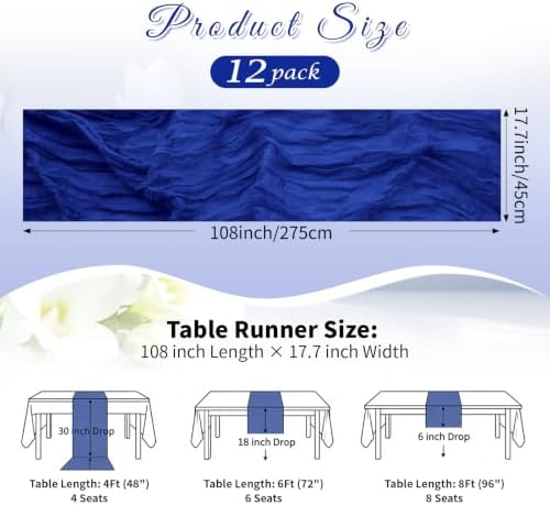 Royal Blue Boho Cheesecloth Table Runner 12 Pack 17x108 Inch Sheer Gauze - Image 2