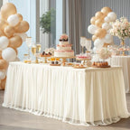 Wish Care Ivory Tulle Tablecloth for 6 Foot Rectangle Tables Stretch Fitted Rectangular Table Cloths Wrinkle Free Ruffle Elastic Table Cover Tutu Skirt for Wedding Birthday Party Baby Shower Cake - Image 4