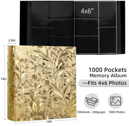 RECUTMS 1000 Photo Album 4x6 Pictures Leather Large Graduation Albums Gold - Image 2