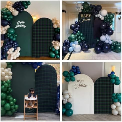 Arch Backdrop Cover Tartan Plaid Baby Shower Arch Stand Stretchy Cover for Bear Theme Boys Birthday Party Fiesta Decorations (7.2x4ft Cover,Green27) - Image 6