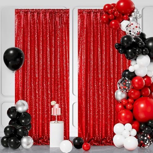 Red Glitter Sequin Backdrop Curtains 6ftx8ft Photo Drapes - Image 4