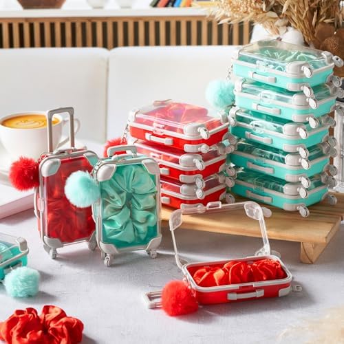 LemonRoad 60 Pcs Mini Empty Suitcase Box with Plush Keychain, Red,Green - Image 6