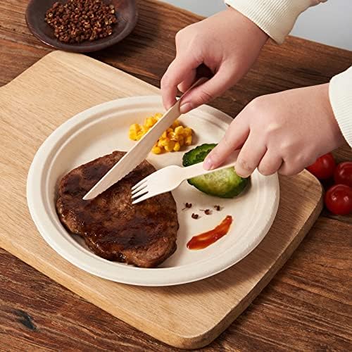 FULING 350Pcs Biodegradable Dinnerware Set - Disposable Dinner Plates, Wooden Cutlery, Napkins - Plant-Based Material, Microwave & Freezer Safe - Image 3