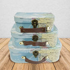 wald imports - Set of 3 Paperboard Suitcases -Decorative Storage Boxes - Suitcase Set for Decoration, Storage, and More (Blue Map) by WaldImports