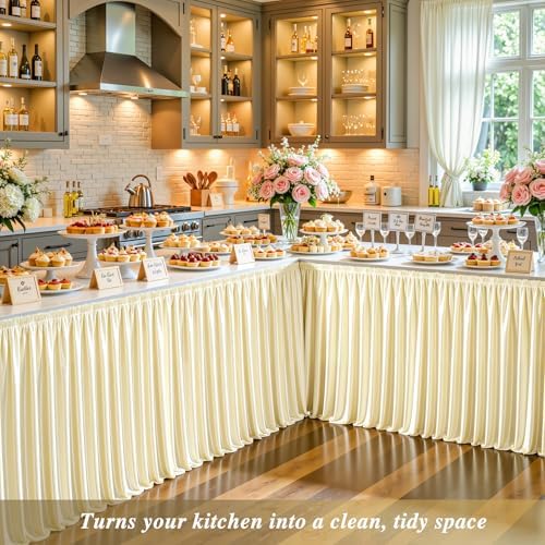 21ft Champagne Satin Table Skirt for Rectangle Table Teacher Desk Skirt - Image 3