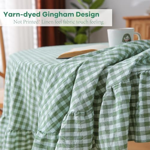 Sage Green White Gingham Tablecloth Round Dia.90” - Image 4