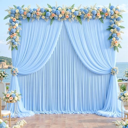 Baby Blue Tulle Backdrop Curtain for Parties Wedding,30ft x 10ft Wrinkle Free Curtain Backdrop,2 Layer Drapes for Backdrop,Polyester Back Drop for Bridal Shower Birthday Baby Shower Photography - Image 2