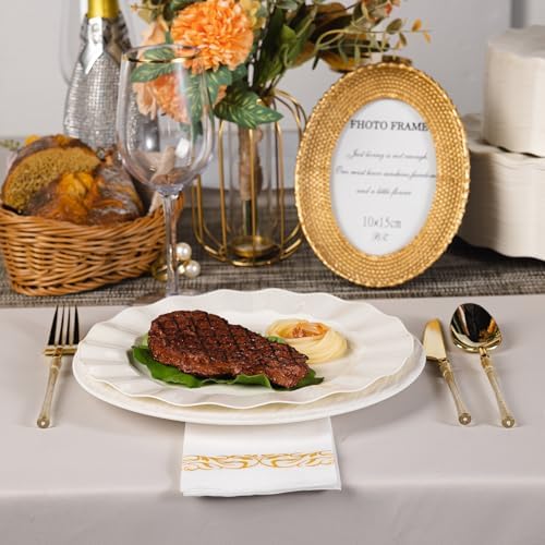 72 Pack Ivory Plastic Plates, 10" Disposable Wave Edge Dinner Plates - Image 3